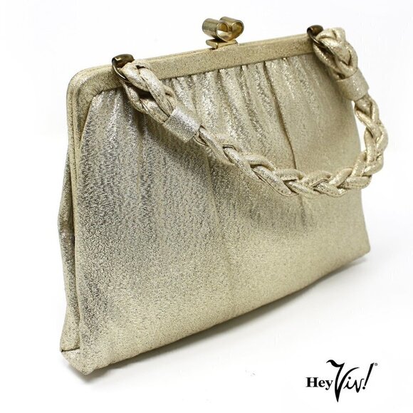 Vintage Handbags - Vintage Gold Evening Purse - Braided Handle - Cocktail, Party, Wedding